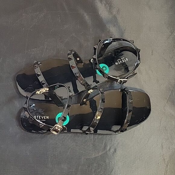 BRAND NEW STEVEN NEW YORK OPEN STUDDED DETAILS ANKLE STRAP WITH BUCKLE SANDAL - Picture 7 of 13